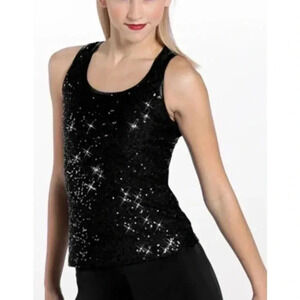 Double D Ranch Women’s Black Sleeveless Sequin Scoop Neck Sweater Top Size Small